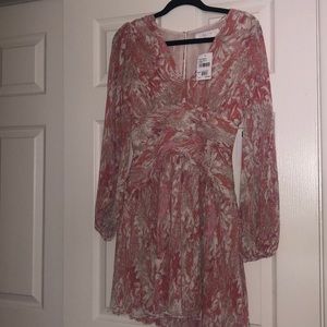 ASTR Floral Plisse Long Sleeve Wrap Dress